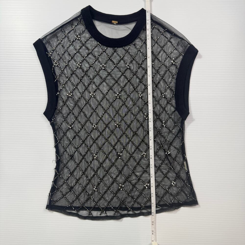Free People Disco Nights Mesh Beaded Top Black Sheer Rhinestone Festival Unisex - Picture 7 of 16